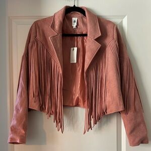 Chic Fringe Suede Blazer in Rose